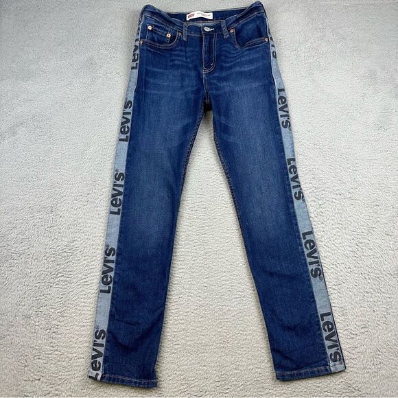 Levis 502 Jeans Womens 16 Regular Blue  Tapered Leg Stipe Logo Denim Prep 28x29* - Picture 1 of 16